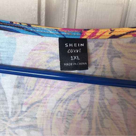 Plus Pretty Shein Dress Sz1XL Tropical Print Raised Hem Deep V Neck Long Sleeves - Picture 6 of 6